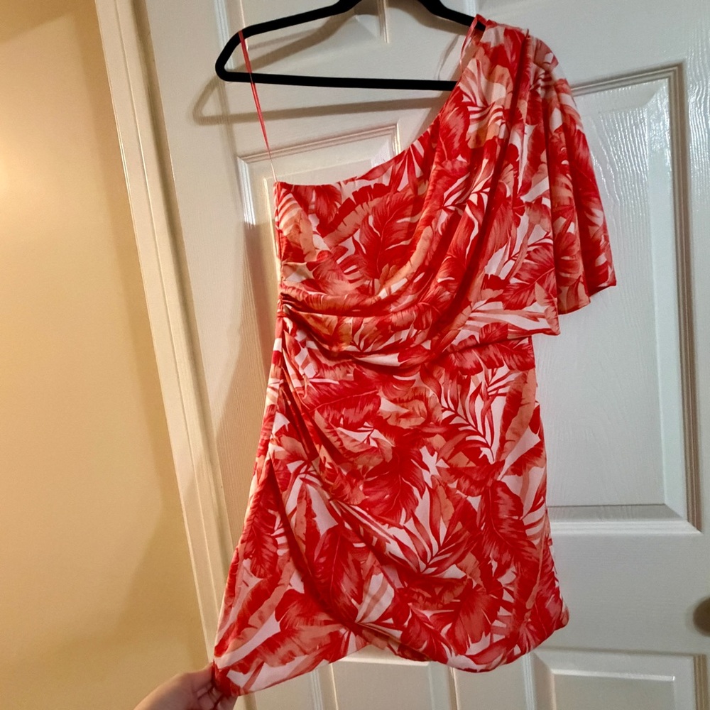 DO + BE One Shoulder Tropical Print Dress Mini | Resort Vacation | Size M - Picture 2 of 6